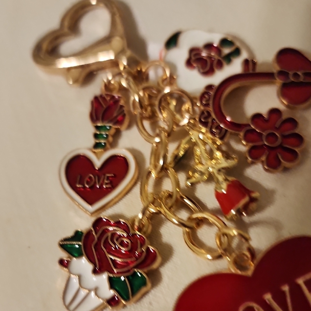 Gold and Red Heart Charm Keychain - Picture 4 of 5